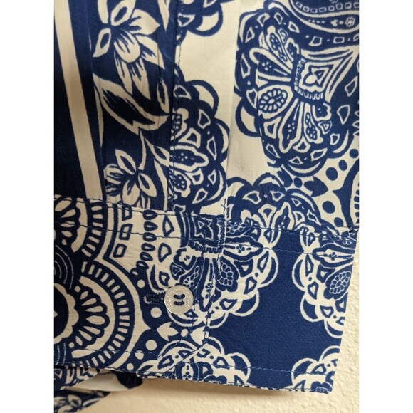 Tolani Onika Arabesque Top Blue White Long Sleeve Button Up Women's Size Medium - Picture 6 of 11